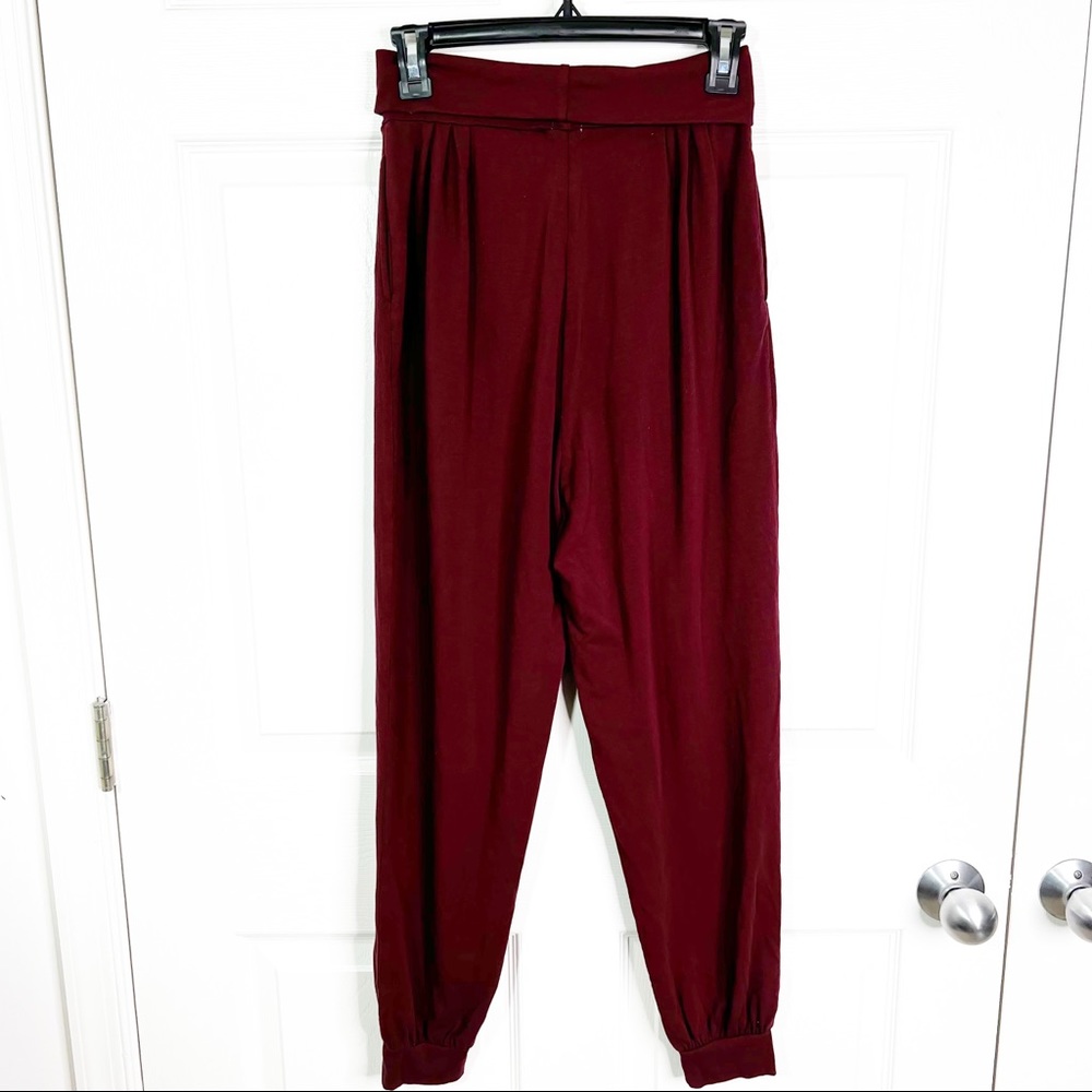 Hello Nite! Jersey Knit Wide Leg High Waisted Fold Down Jogger Pants Wine Sz S - Picture 4 of 6